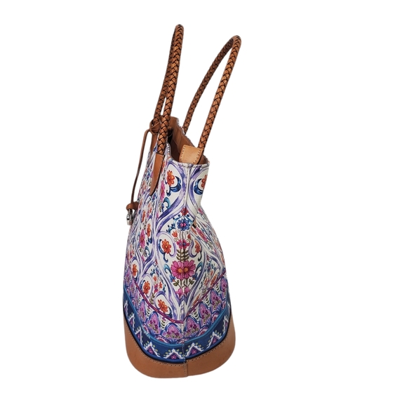 BRIGHTON Kesha Tall Tote Handbag Braided Leather Straps Boho Pattern - Picture 4 of 14